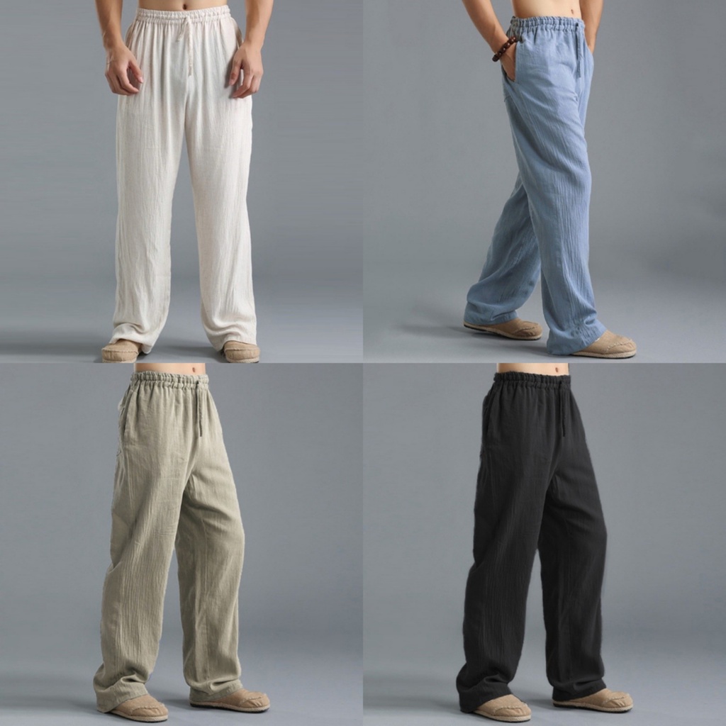 Size S5XL Men's Breathable Linen Loose Sports Straight Trousers Yoga