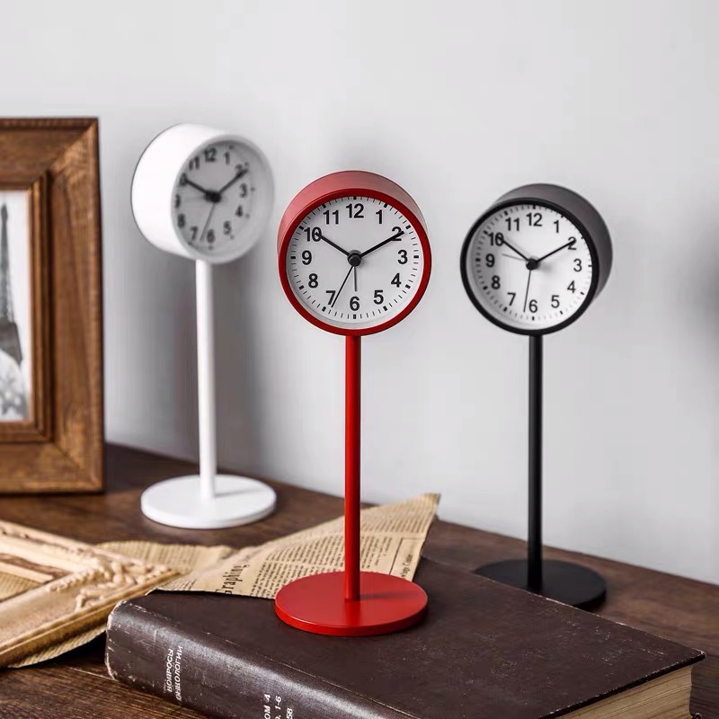 【Fan'】Nordic Style Straight Rod Alarm Clock, Silent Analog Bedside Desk ...