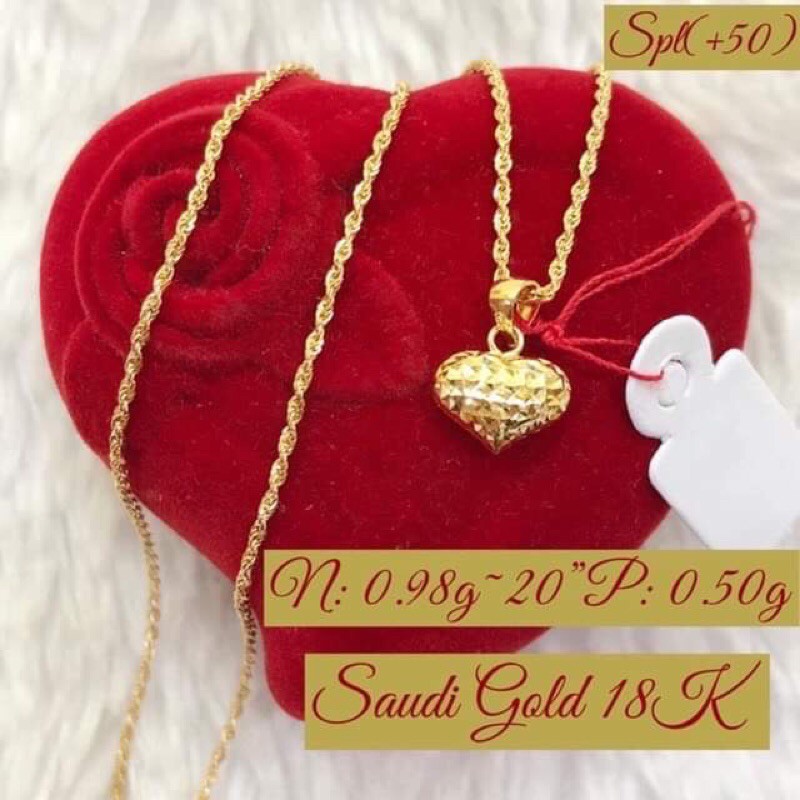 18K Saudi Gold Heart pendant w Rope chain necklace Shopee Philippines