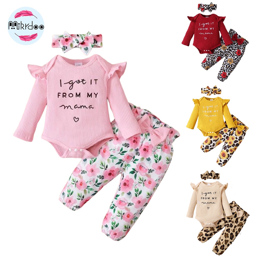 Mikrdoo Baby Girl Ruffle Bodysuit for 018 Months Pants Set Shopee