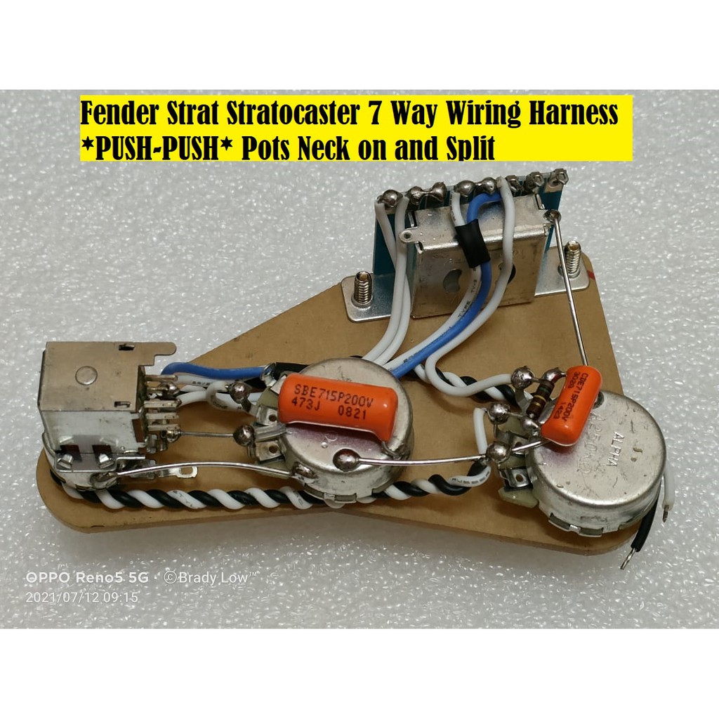 Fender Strat Stratocaster 7 Way Wiring Harness *PUSHPUSH* Pots Neck on