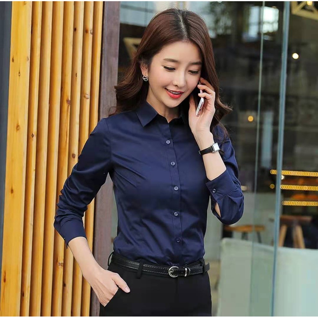 High Quality Long Sleeve Plain Blouse/Polo for Women Officewear Uniform ...