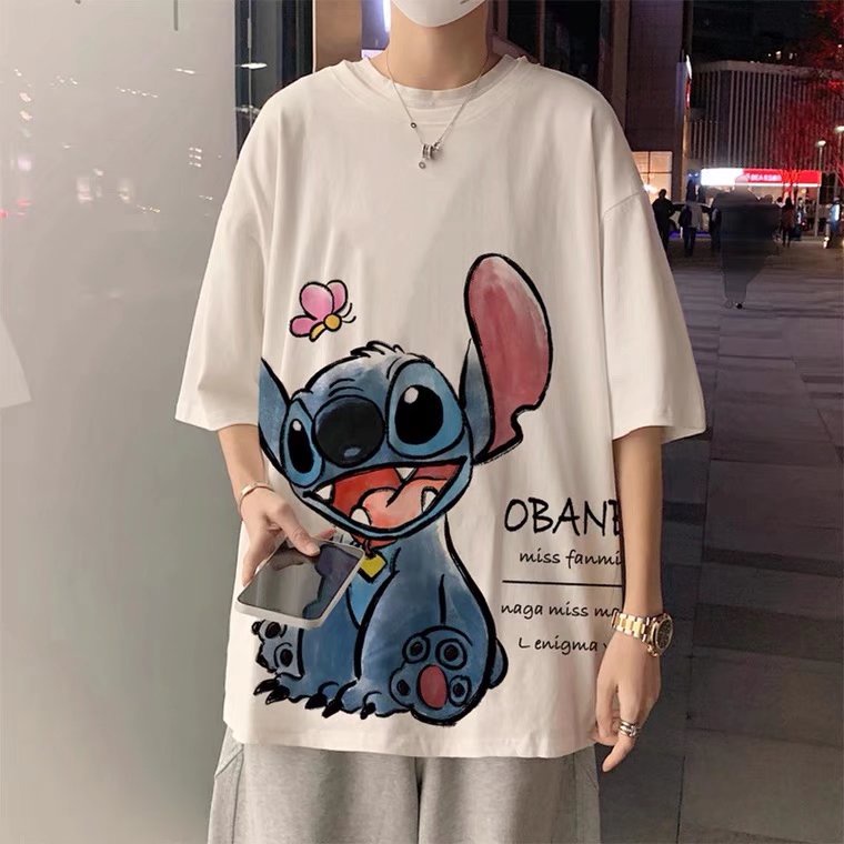 2023 Street Hiphop Cartoon Stitch Printed Summer Oversized Shirt Unisex  Couple Graphic Tshirt For Men Women Short Sleeve Oversize T-shirt