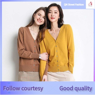 Ready store Korean Ladies Cardigan V Neck Long sleeve Suit Jacket Button Knit Sweater Top Shopee Philippines