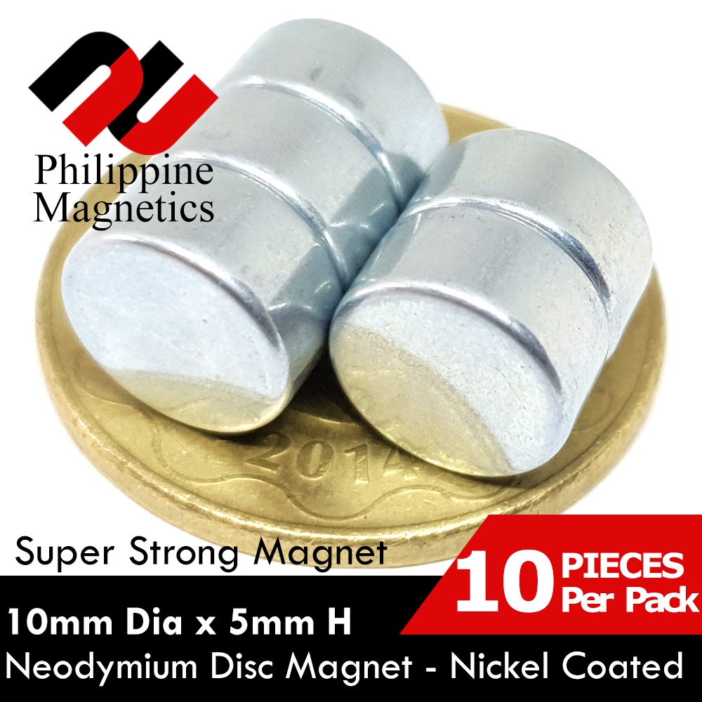 10 Piece 10mm Diameter x 5mm Thick Super Strong Neodymium Magnet. Ndfeb ...