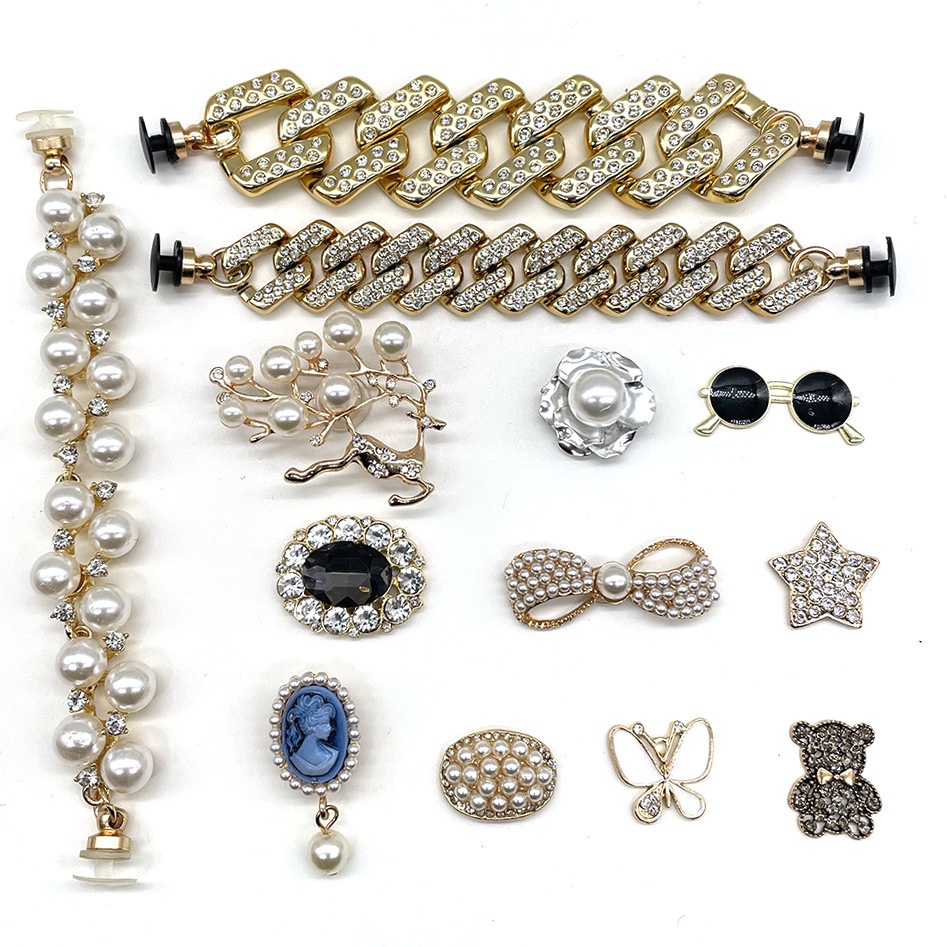 Pearl Jibbitz Chain Metal Gems Crocs Jibbitz Charms Woman Clog DIY