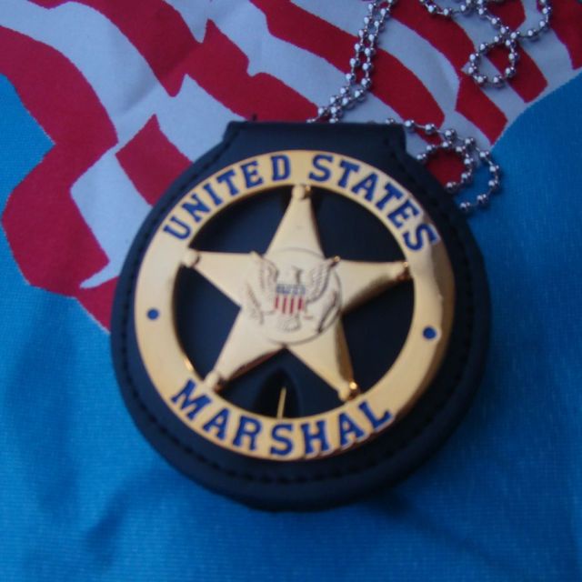 US Marshals Service Round Police Badge Clip On Belt Neck Chain Leather ...