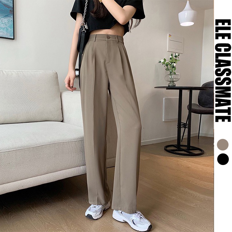 Korean For Womens High Waist Straight Trousers Solid Color Casual Loose ...