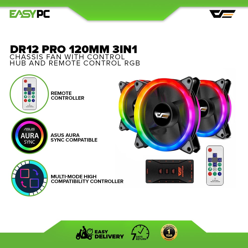 darkFlash Aurora DR12 Pro 3-Pack Addressable 120mm RGB Case Fan Kit Compatible with ASUS Aura Shopee Philippines