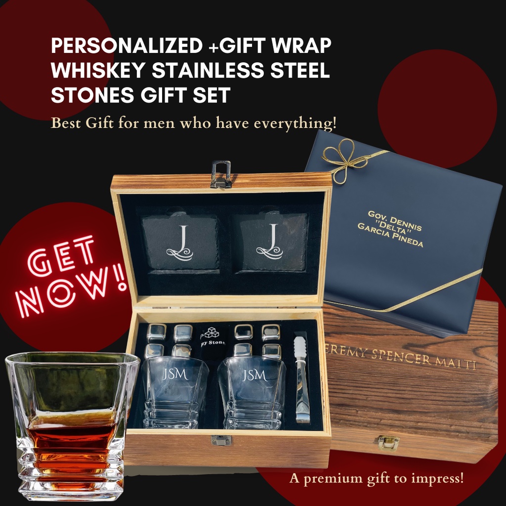 PERSONALIZED Premium Whiskey Glass Stainless Steel Black Slate Birthday ...