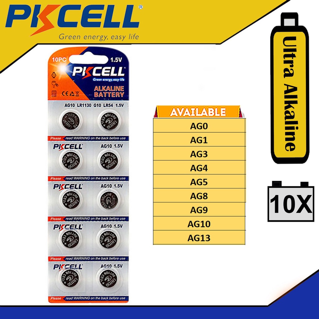 Pkcell 10pcs 15v Button Battery Ag0 Ag1 Ag3 Ag4 Ag5 Ag8