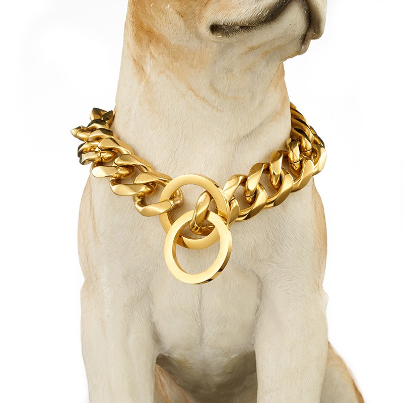 12 32 Dog Silver Gold Chain Collars 19mm Wide Double Curb Cuban Chains Link Stainless Steel Pet Jewelry Shopee Philippines