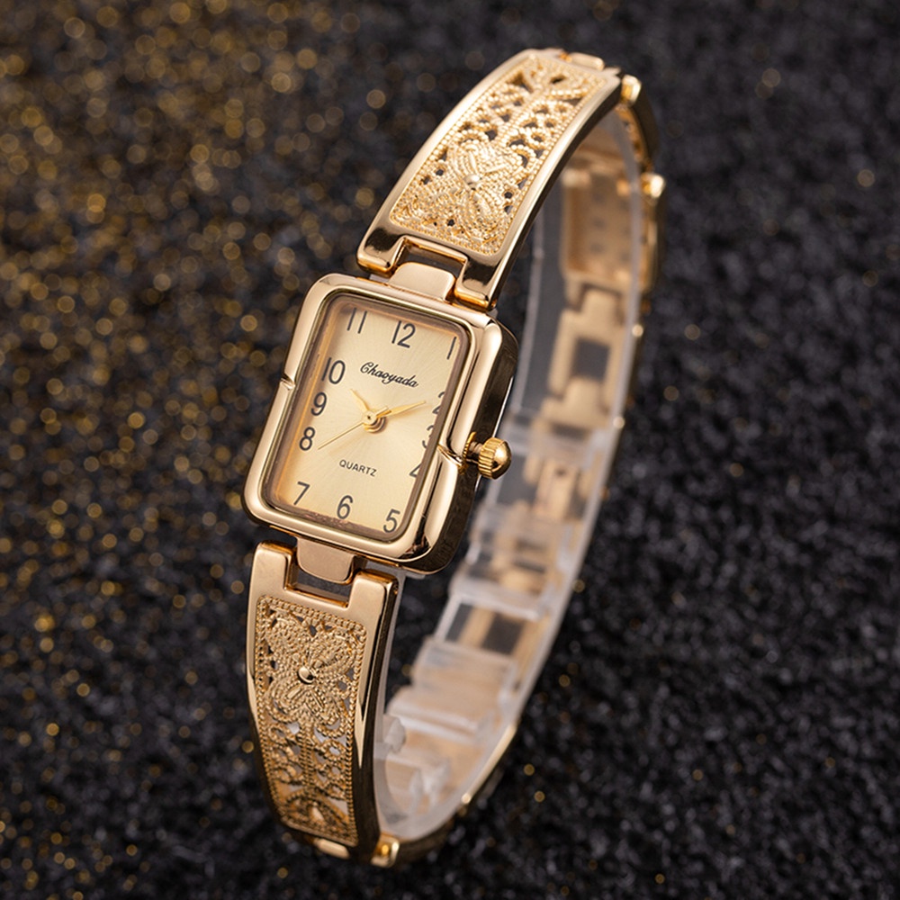 Luxury Carved Pattern Ladies Gold Bracelet Watches Classic Women's