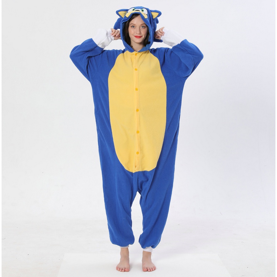 Unisex the Sonic Costumes Blue Hedgehog Onesies Monster Cosplay Pajamas ...