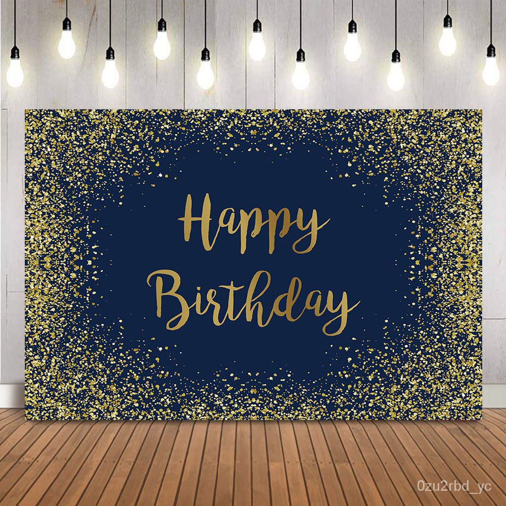 Navy Blue Birthday Backdrop Gold Glitter Happy Birthday Party 