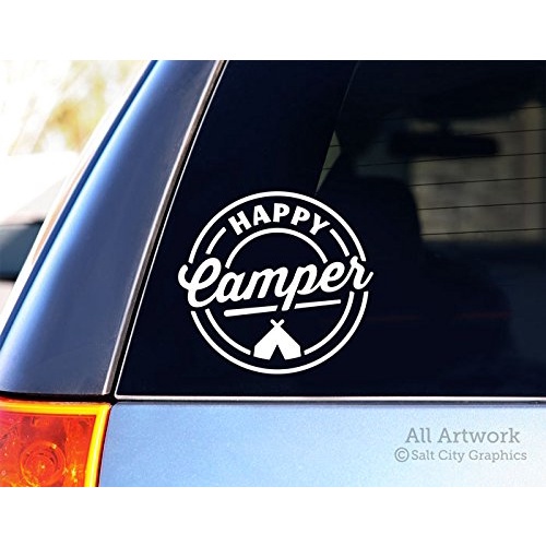 Happy Camper Decal - Camping Sticker with Tent, Car Window Decal ...