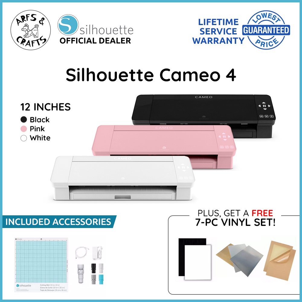  Silhouette Cameo 4 with Bluetooth, 12x12 Cutting Mat, Autoblade  2, 100 Designs and Silhouette Studio Software - White Edition