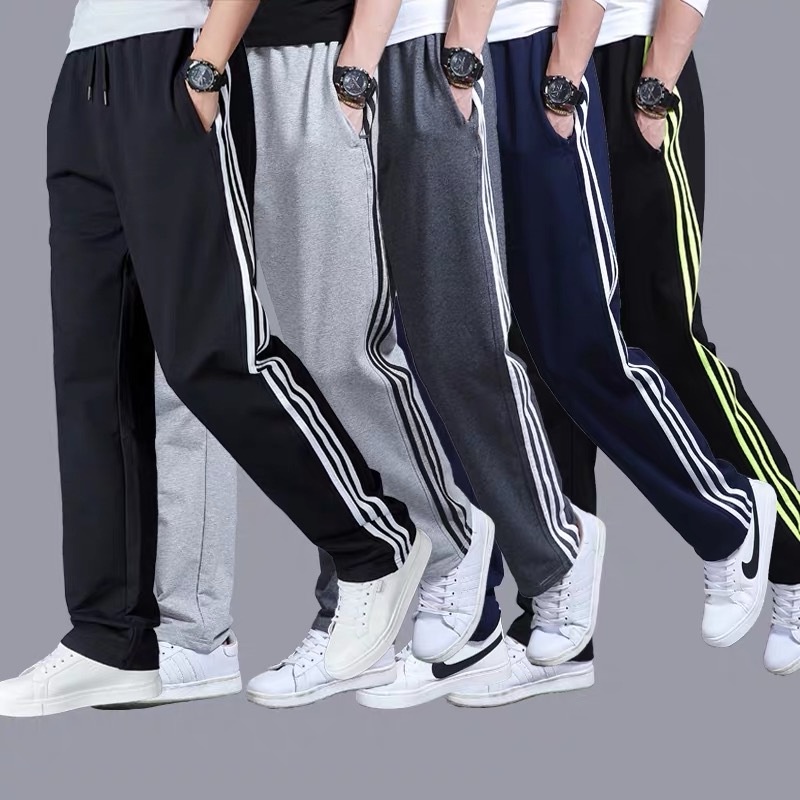 L-5XL Comfortable Loose Sports Pants Men Japanese Cotton Plain Striped  Drawstring Jogger Pants