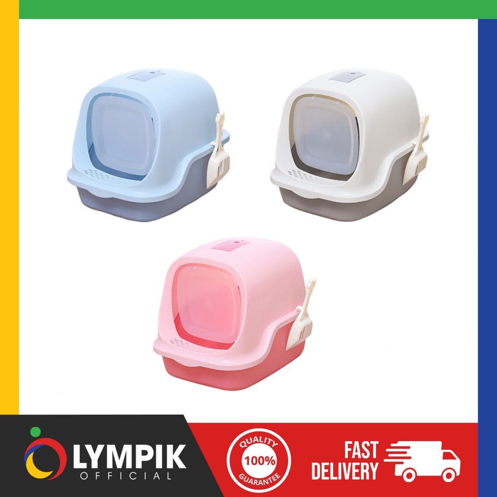 OLYMPIK Clamshell Litter Box Fully Enclosed Splash-Proof Cat Litter Box ...
