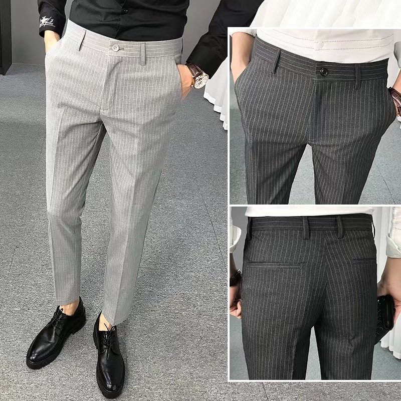 W H Korean style striped men s suit pants Shopee Philippines