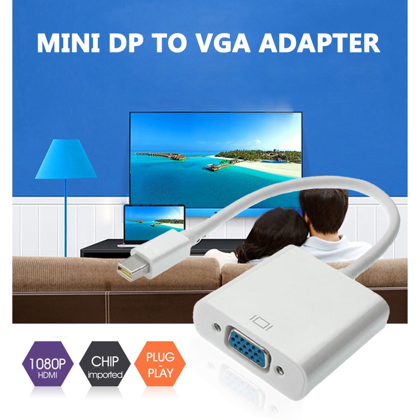 Mini Displayport Thunderbolt to VGA Monitor Projector Adapter Converter ...
