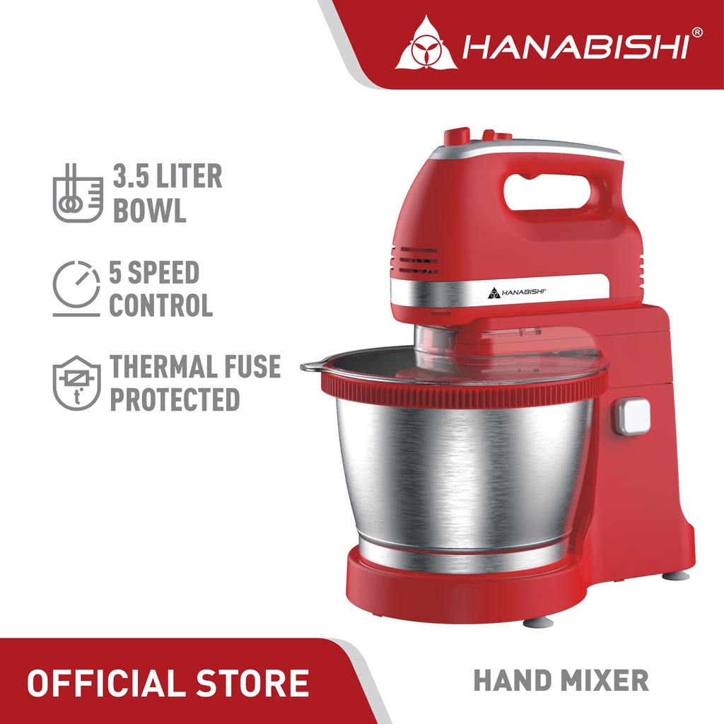Hanabishi Hand Mixer HHMB1600SS Best for Baking 5speed Turbo Beater, Dough Hooks With