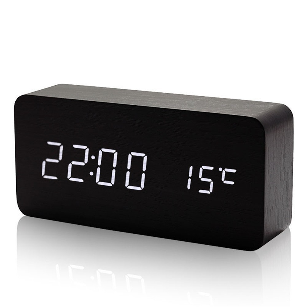 MrEm leeyoWooden LED Alarm Sound Control Digital Clock Calendar