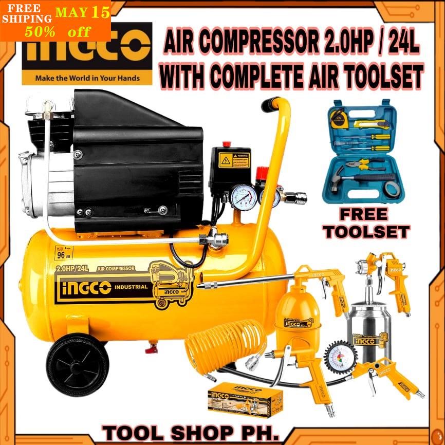 INGCO INDUSTRIAL 24L Air Compressor 2HP AC20248P WITH COMPLETE SET AND ...