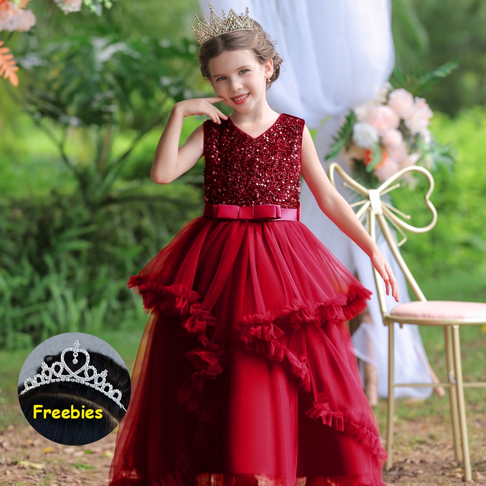 4-12Y Girls Princess Dress sequins long dress Kids Tutu ball gown ...