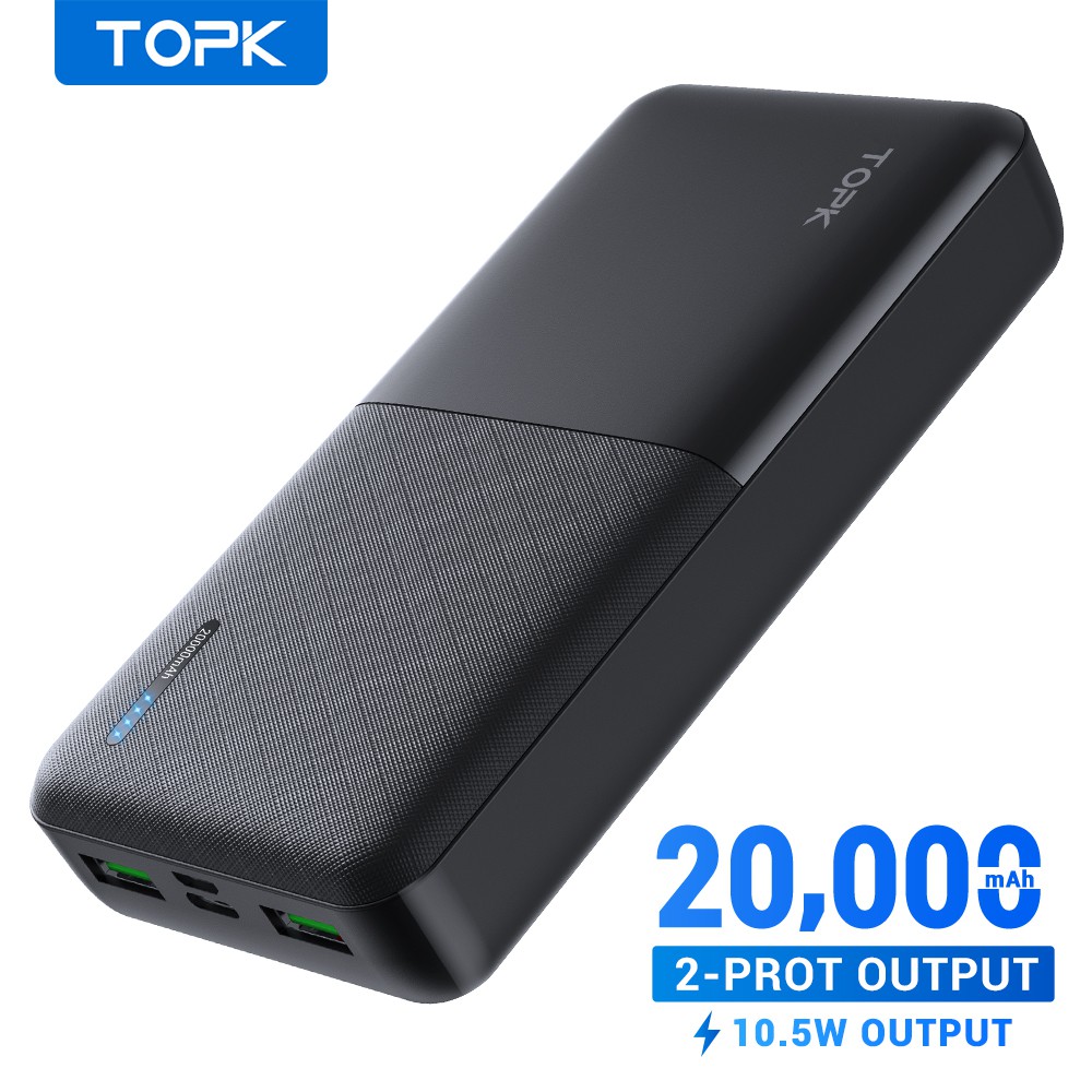 TOPK I2009 20000mAh Powerbank Portable Dual Ports USB Charger External ...