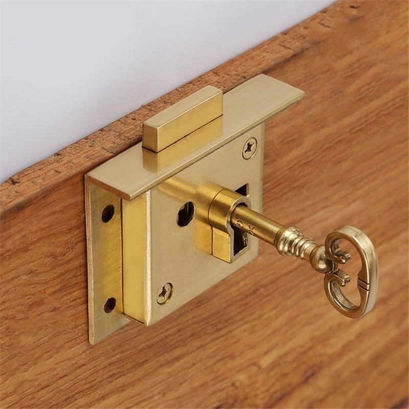 Retro Highend Door Locks Antique Drawer Lock Square Brass Concealed