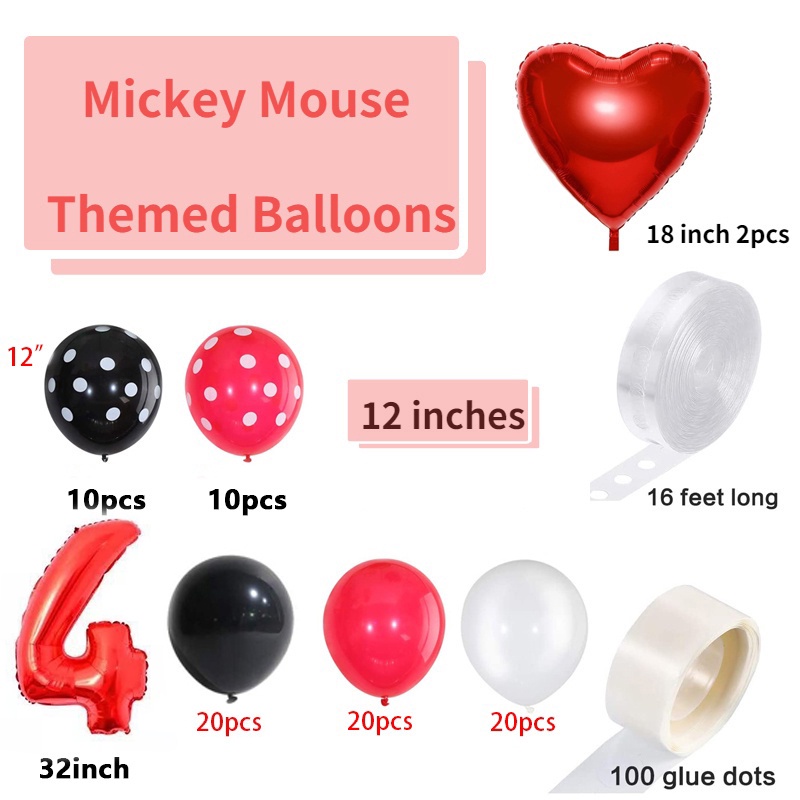 Mickey Mouse Theme Balloon Chain Set Black Red Balloon Garland 0-9