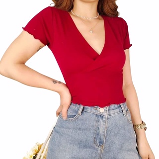 ACC HazeShop RTW V Neck Overlap Lettuce Shirt Top Plunging Neckline Blouse  Sexy Minimalist OOTD