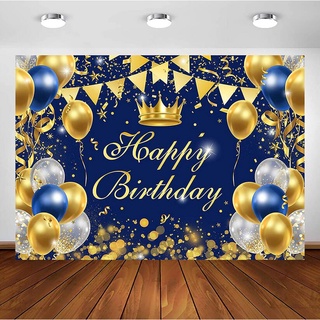 Happy Birthday Backdrop Banner, Navy Blue and Silver Glitter Birthday Party