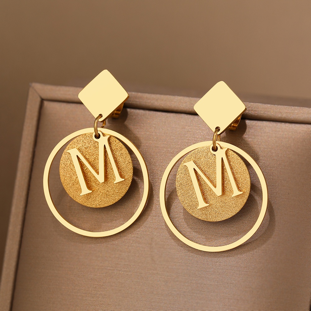 Stainless Steel Earrings 2022 Trend Geometric Square Round Letter