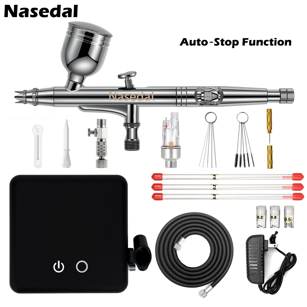 Nasedal 0.3mm DualAction Black Airbrush kit with AutoStop Compressor