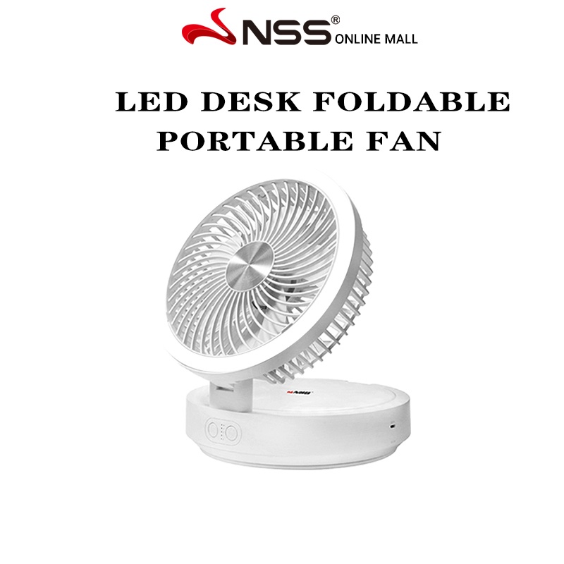 NSS Rechargeable Desk Fan Ring Light Mirror Plate Nightlight Foldable Portable Fan Shopee