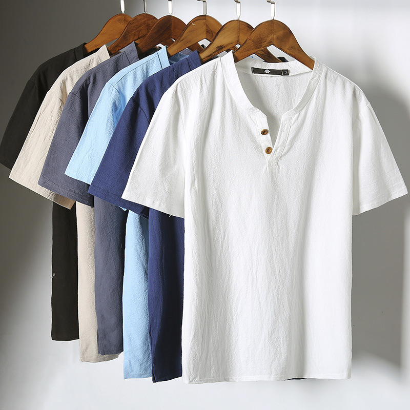 White Polo Shirt Mens Fashion Casual Solid Color Cotton V Neck