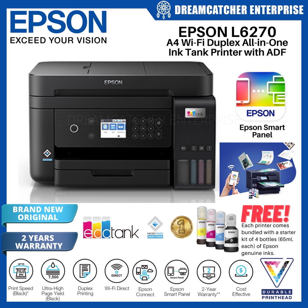 Epson EcoTank L6270 A4 Wi-Fi Duplex All-in-One Ink Tank Printer w/ ADF ...