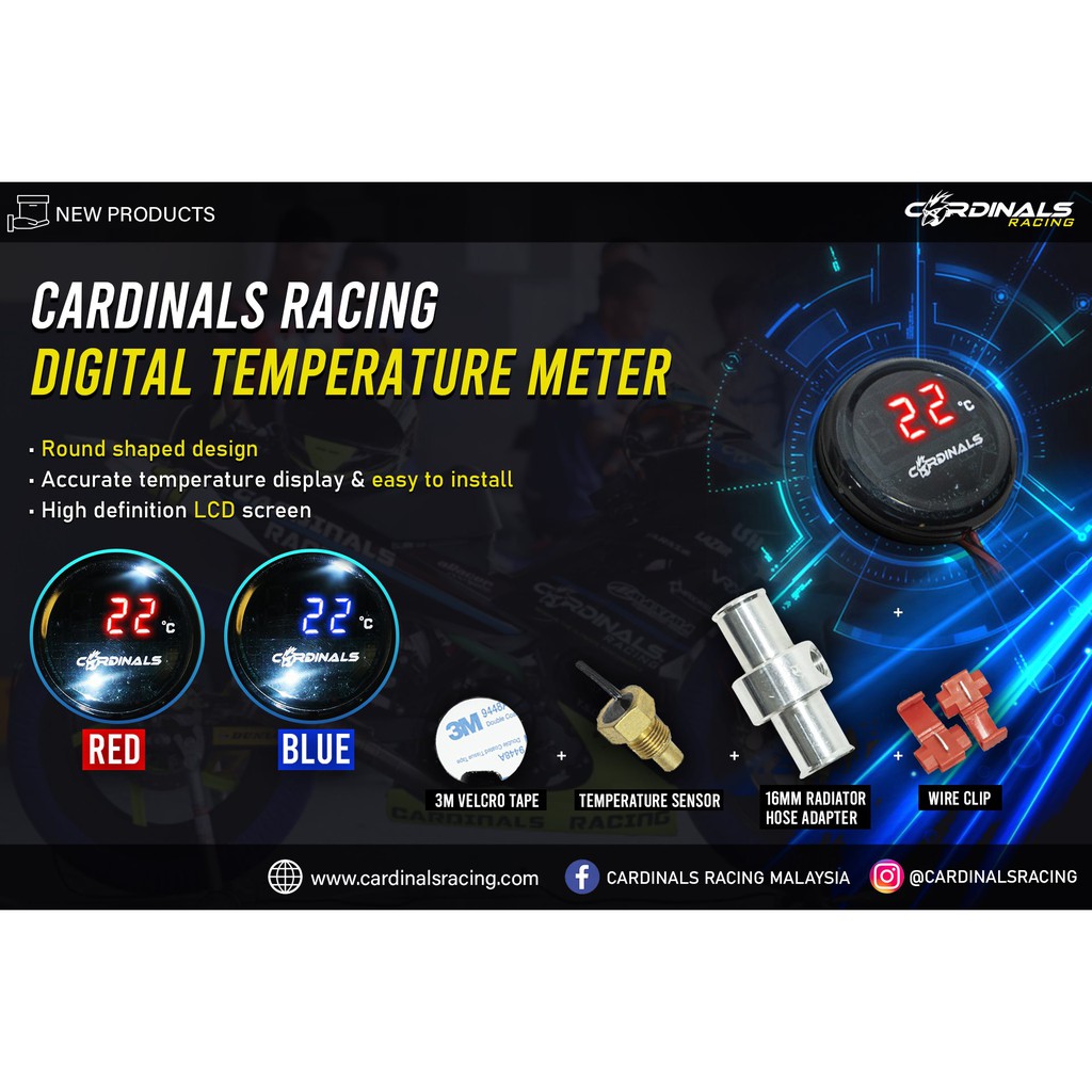 Cardinals Racing Temperature Meter Thermometer with Sensor Complete ...