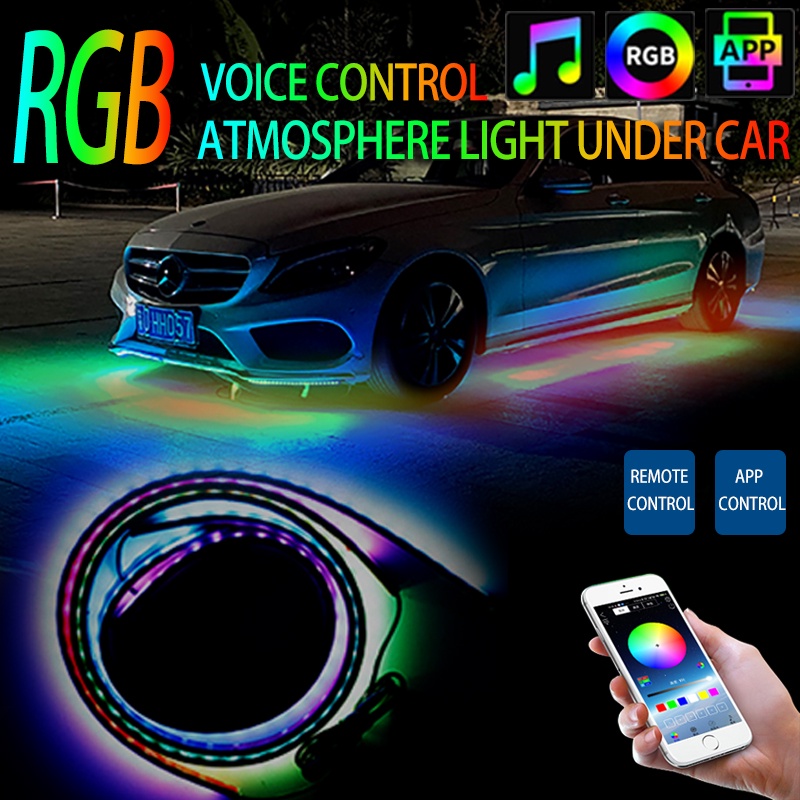 Car Flexible Underglow 120cm Strip Lamp LED Underbody Remote /APP Control RGB Neon Light Auto