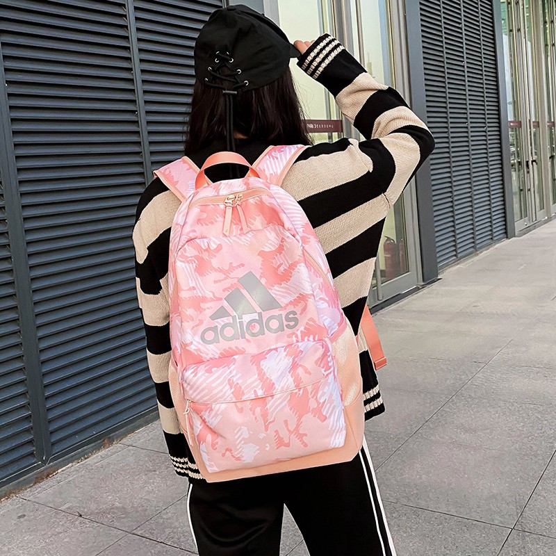 Adidas backpack pink online and grey