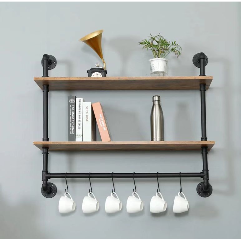 Industrial Pipe Bathroom Floating Shelves with Towel Bar, Farmhouse Bathroom Shelves with Towel