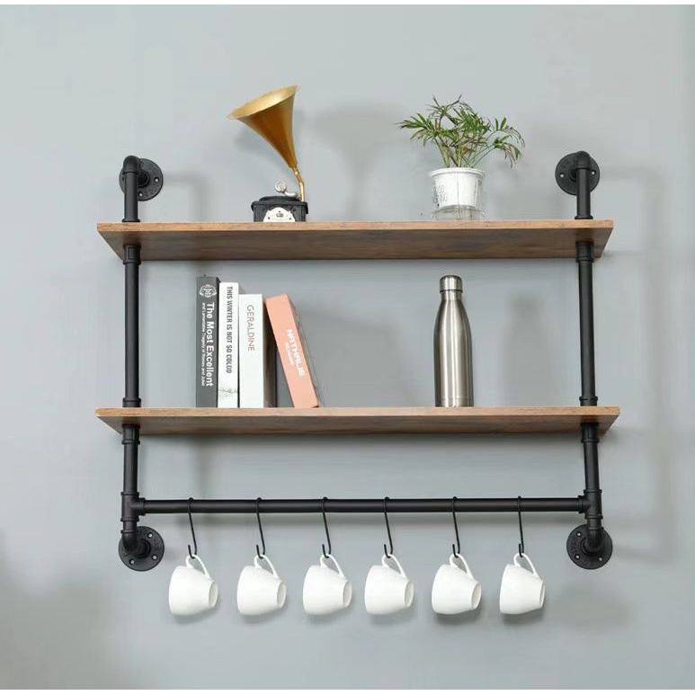 Industrial Pipe Bathroom Floating Shelves with Towel Bar, Farmhouse ...