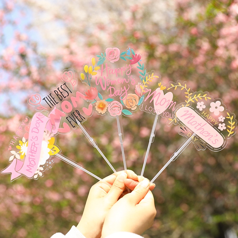 PVC Flower Mom I Love You Cake Topper Mother's Day Decoration Mother's ...