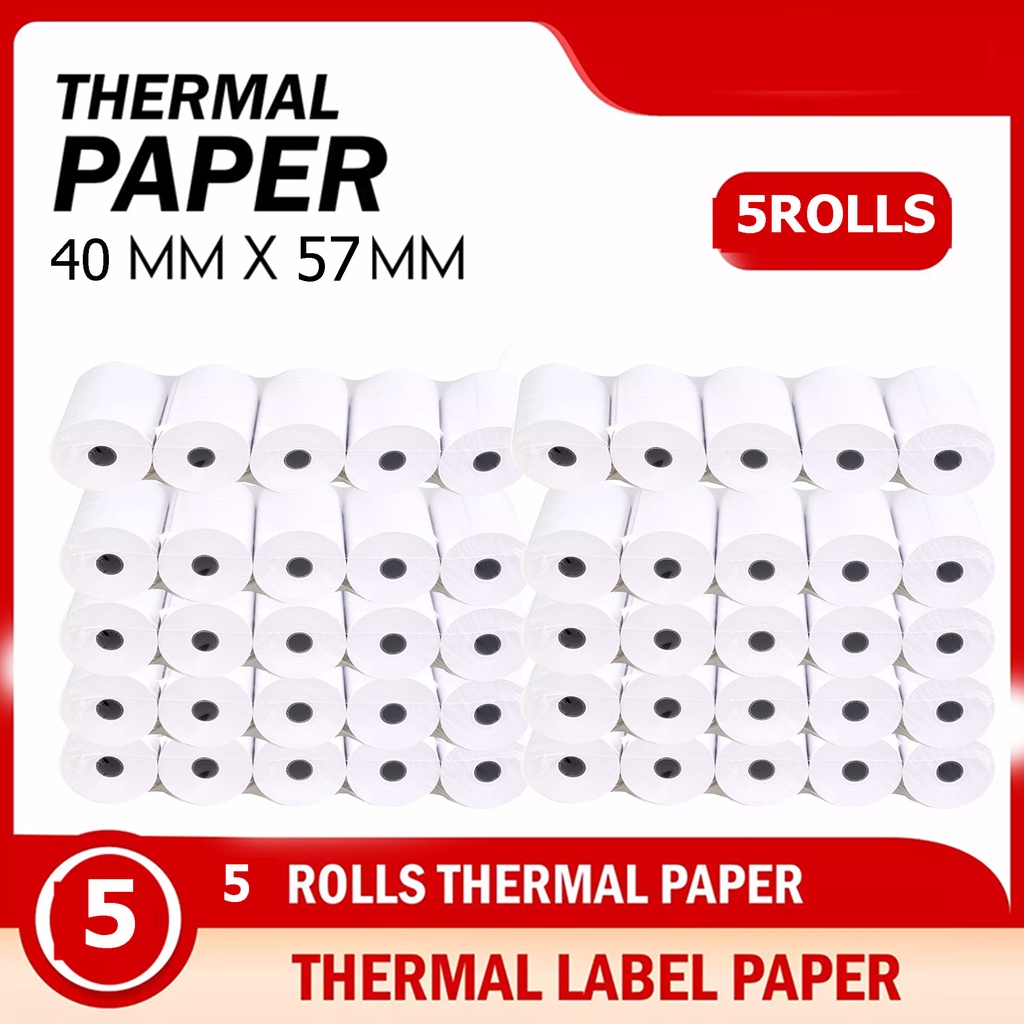 5 Rolls 57mm x 40mm with Core Thermal Paper for POS Receipt for ...