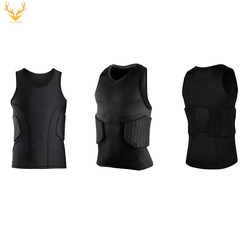 Men's Rib Protector Padded Vest Compression Shirt Training Vest with 3