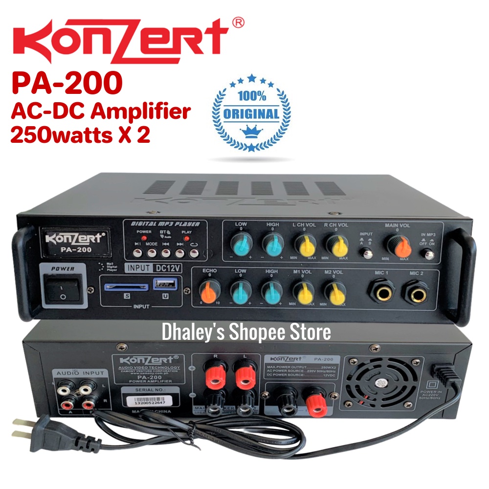 Original Konzert PA-200 AC-DC Amplifier 250watts PA/Karaoke amplifier w ...
