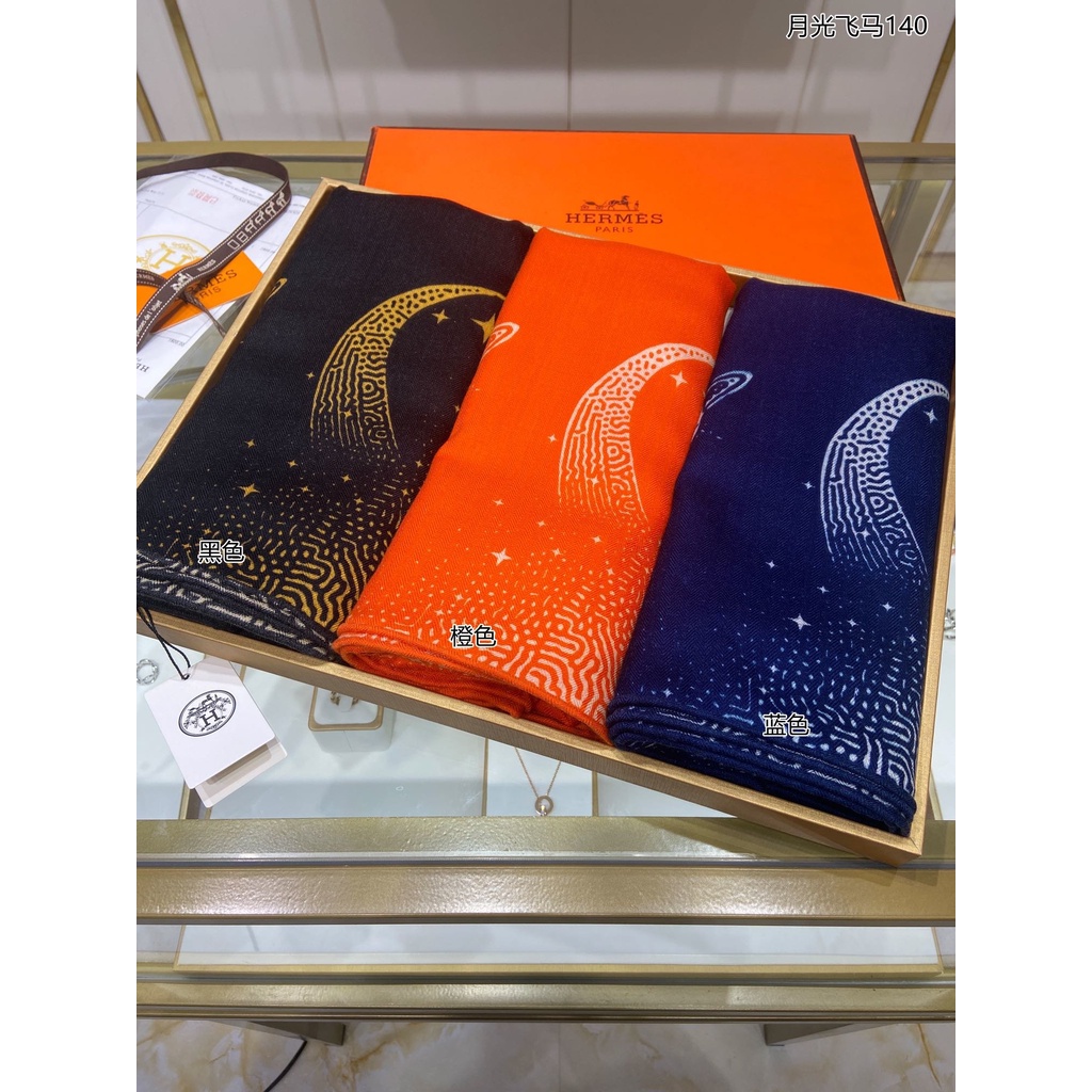Hermes Floral orange cashmere scarf is trendy and versatile Shopee