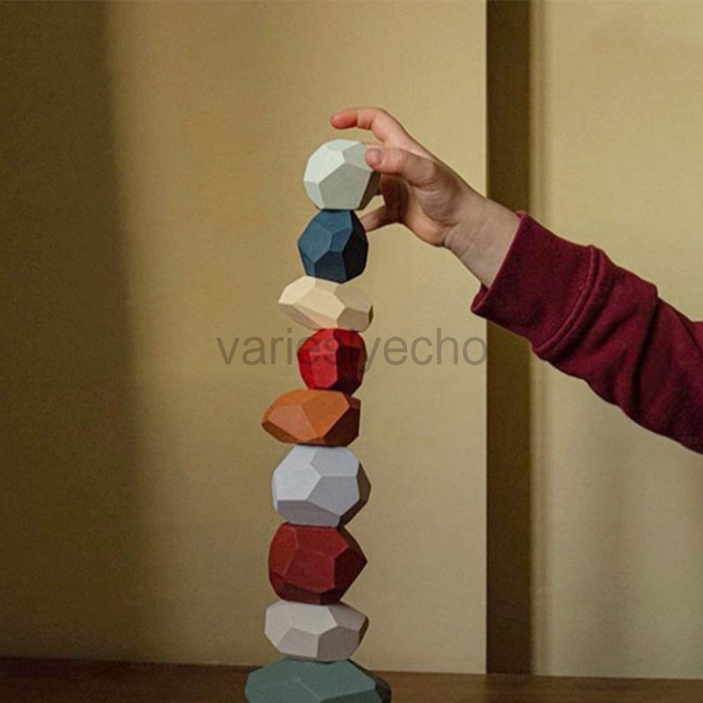 21PCS Wooden Balancing Stacking Stones Rocks, Wooden Balancing Building ...